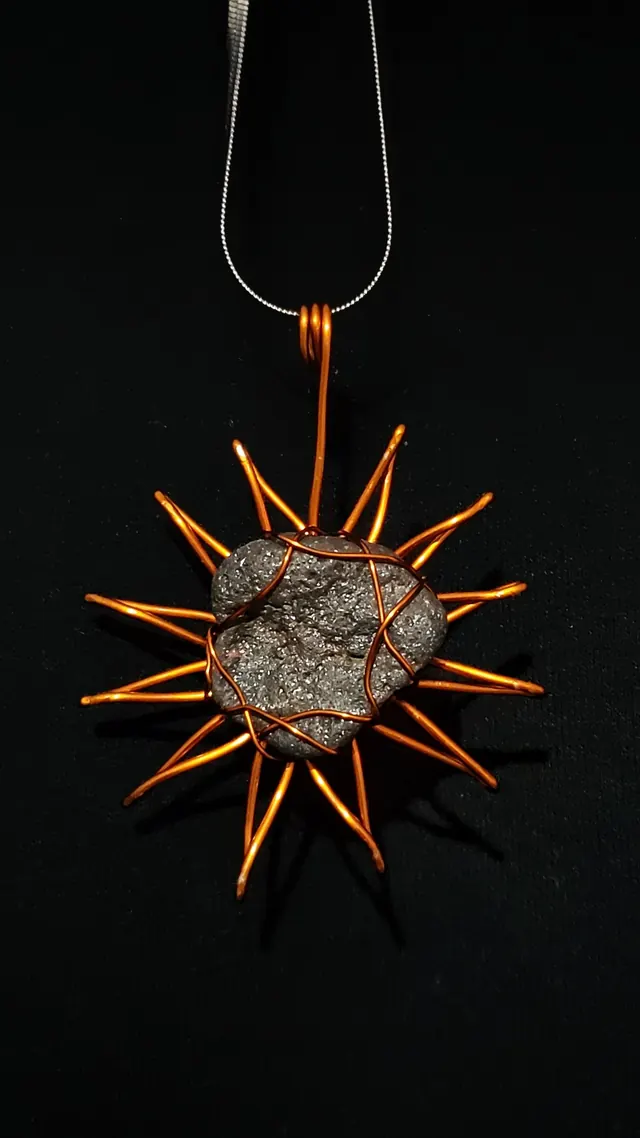 Copper sun pendant — wire sculpture by Pouya