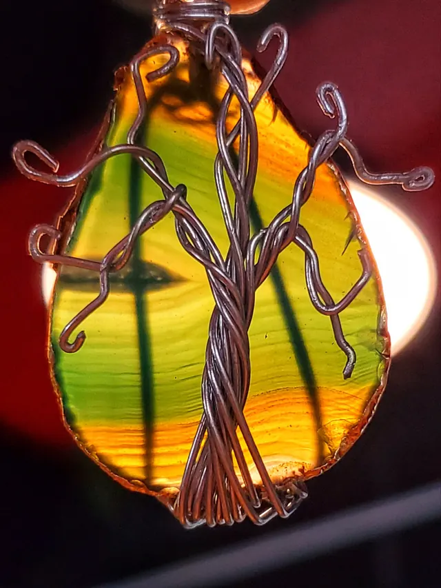 Agate tree-of-life pendant — wire sculpture by Pouya