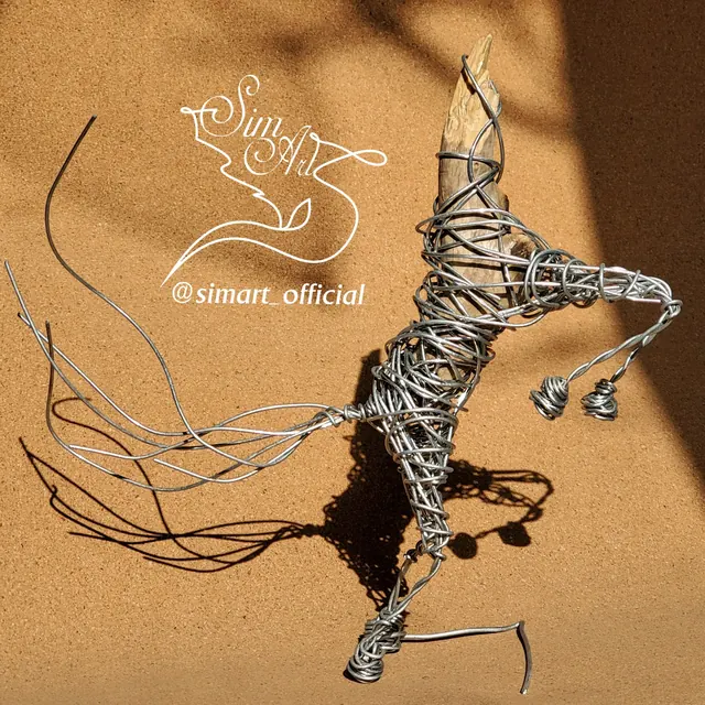 Rearing horse with driftwood — wire sculpture by Pouya
