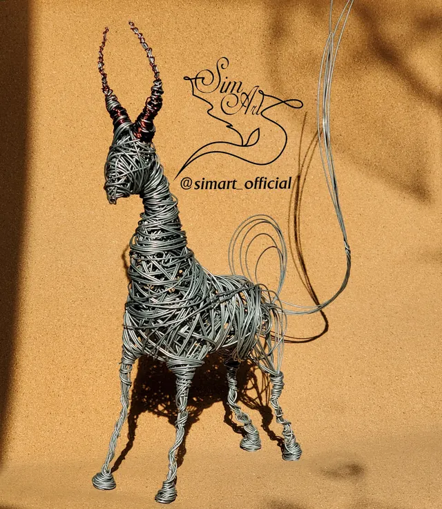Gazelle with copper horns — wire sculpture by Pouya